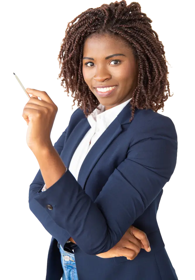 Smiling lady pointing